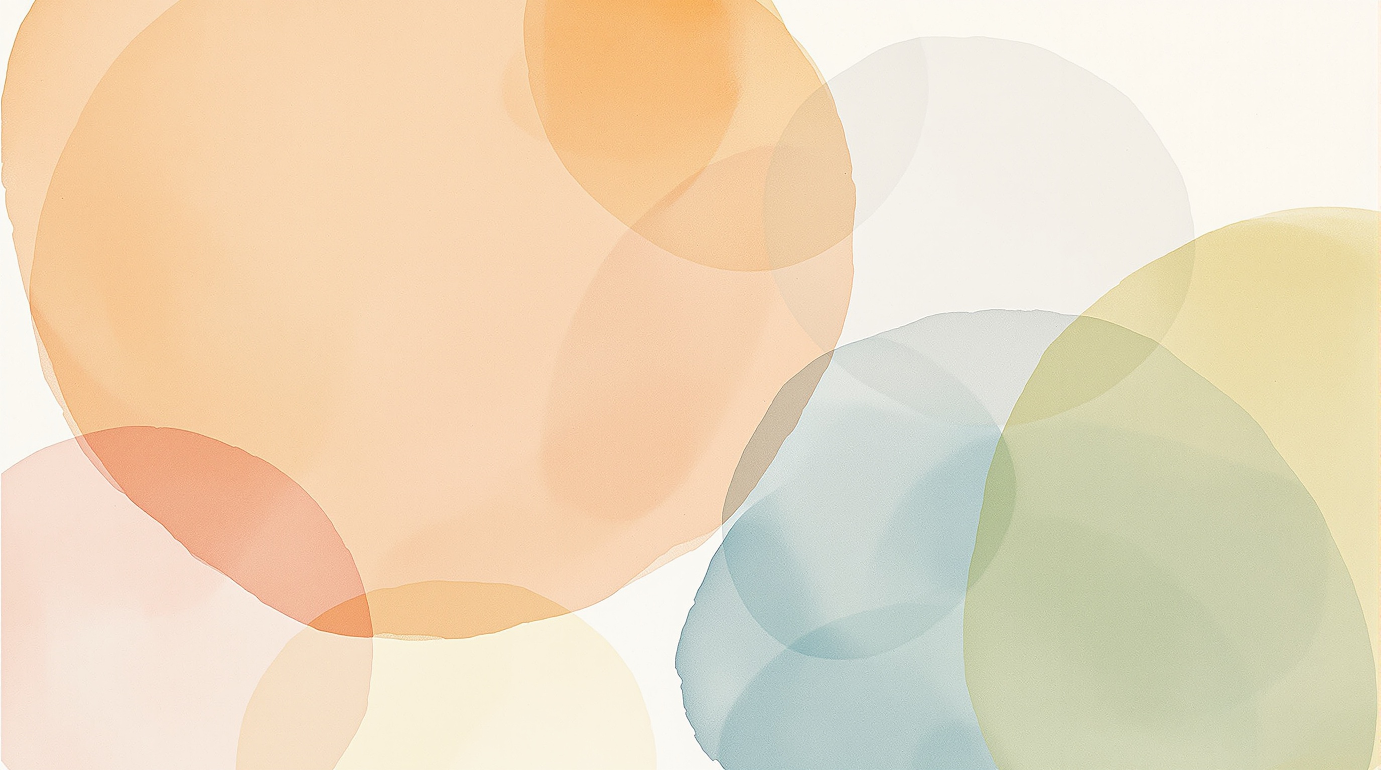 Vier weiche Aquarellkreise in Apricot, Gelb, Grün und Blau