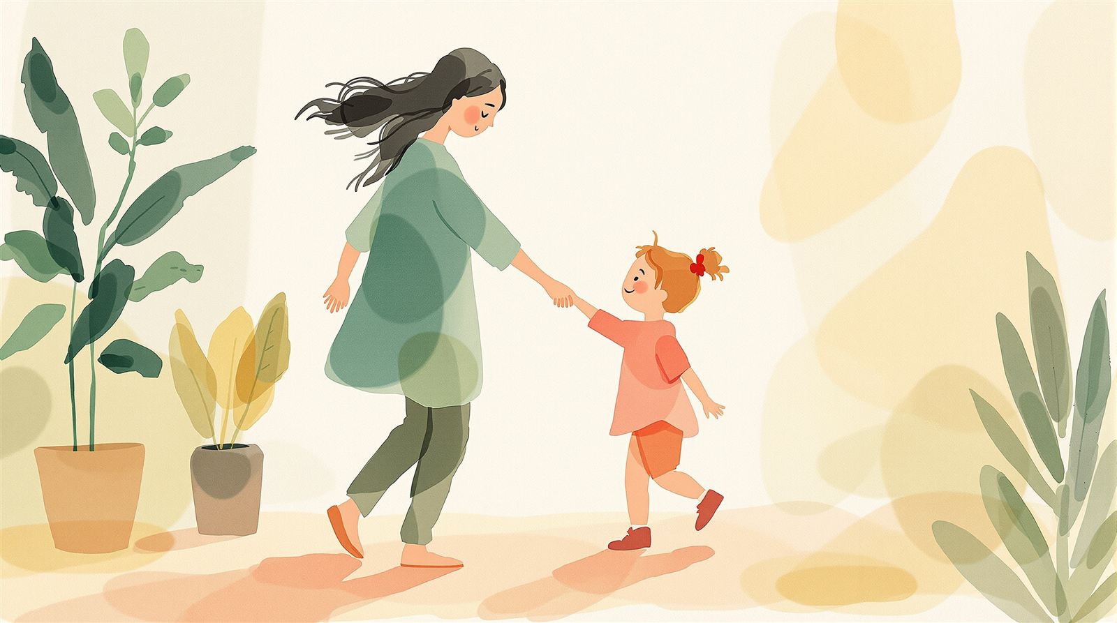 Illustration: Elternteil tanzt Hand in Hand mit Kleinkind